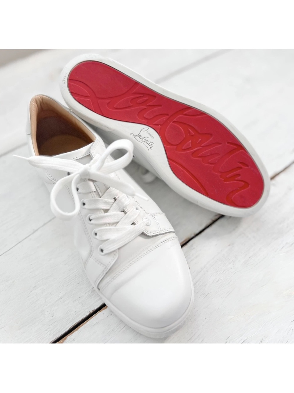 Christian Louboutin Viera  Low-Top Sneakers White Leather 38.5 Active Shoes $950